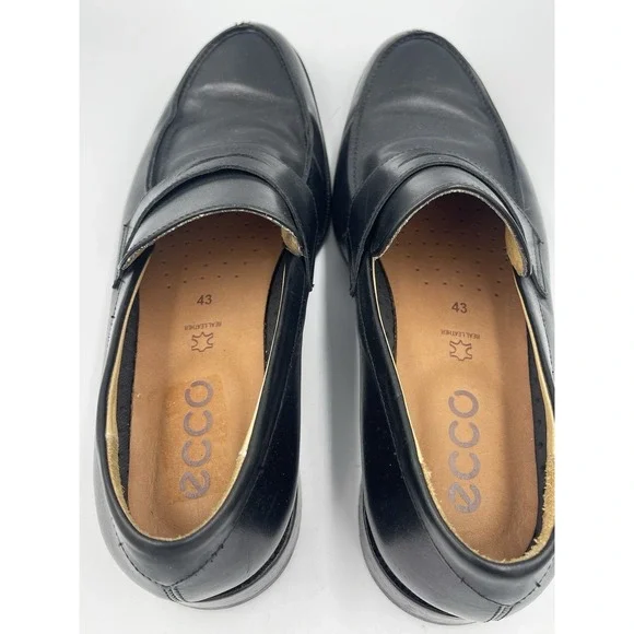 Preppy Penny Loafers Old Money Size 9-9.5 (EU 43) ECCO Queenstown Black Academia - Picture 3 of 8